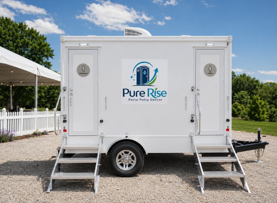 Pure Rise Porta Potty Denver luxury restroom trailer at a Denver wedding
